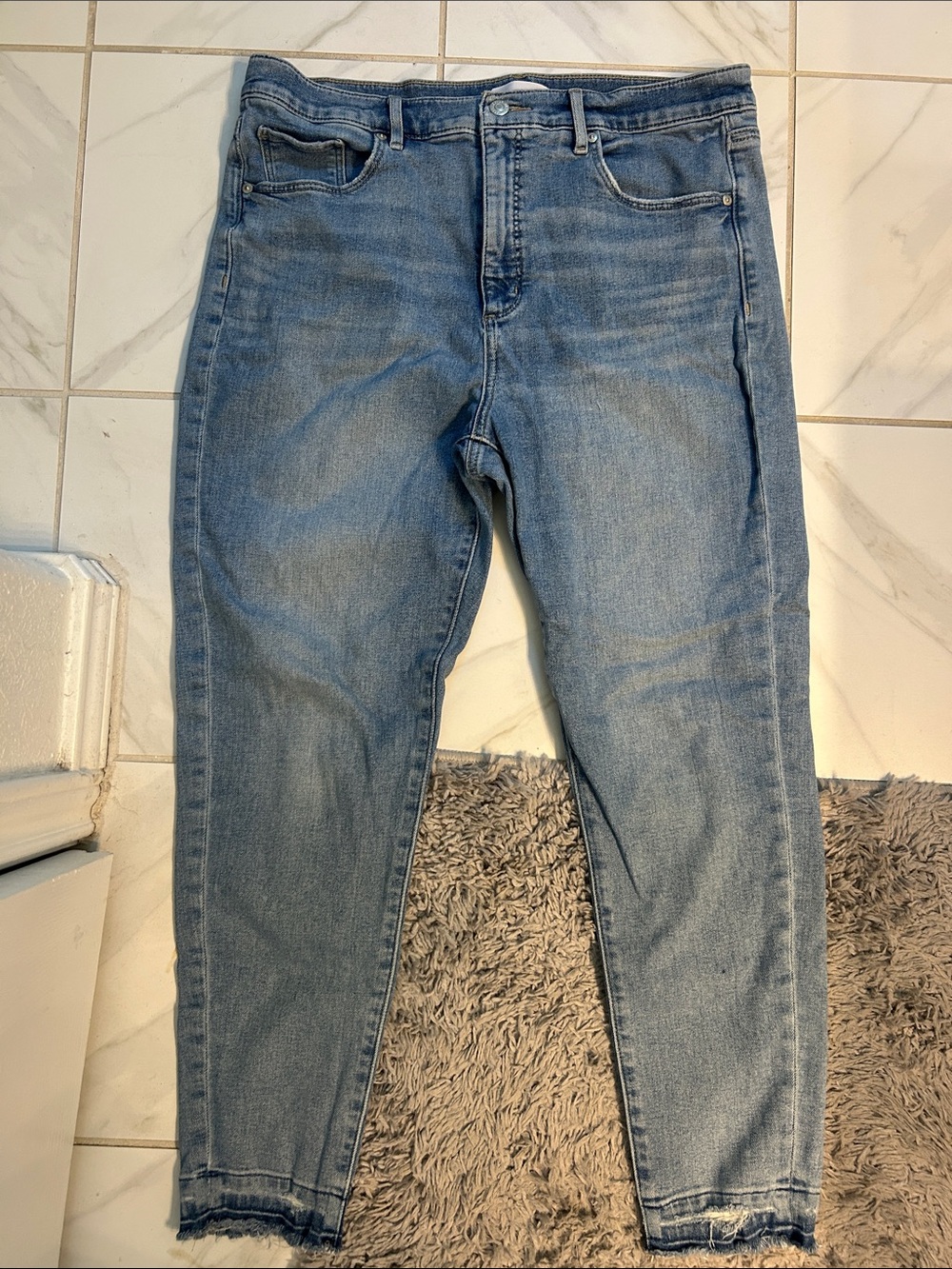 LOFT Light Blue Skinny Jeans with Frayed Hem